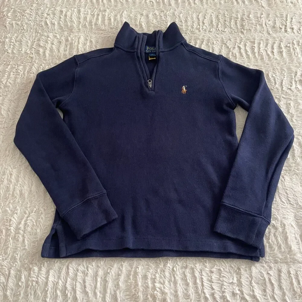 Polo Ralph Lauren Navy Blue 1/4 Zip Pullover Kids Size M 10/12 Boy Sweater Shirt